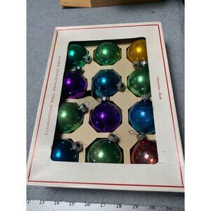 Vintage Sears Glass Christmas Tree Ornaments Set of 12 Multicolor Reflective 2"